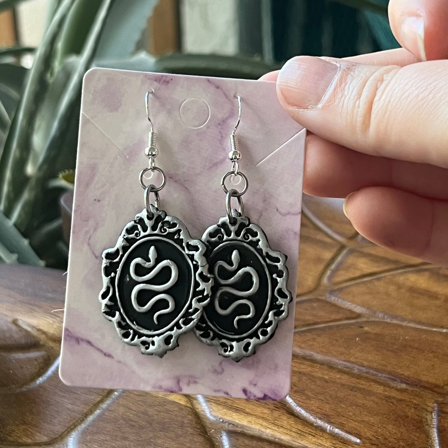 Snake Cameo Dangles - Silver