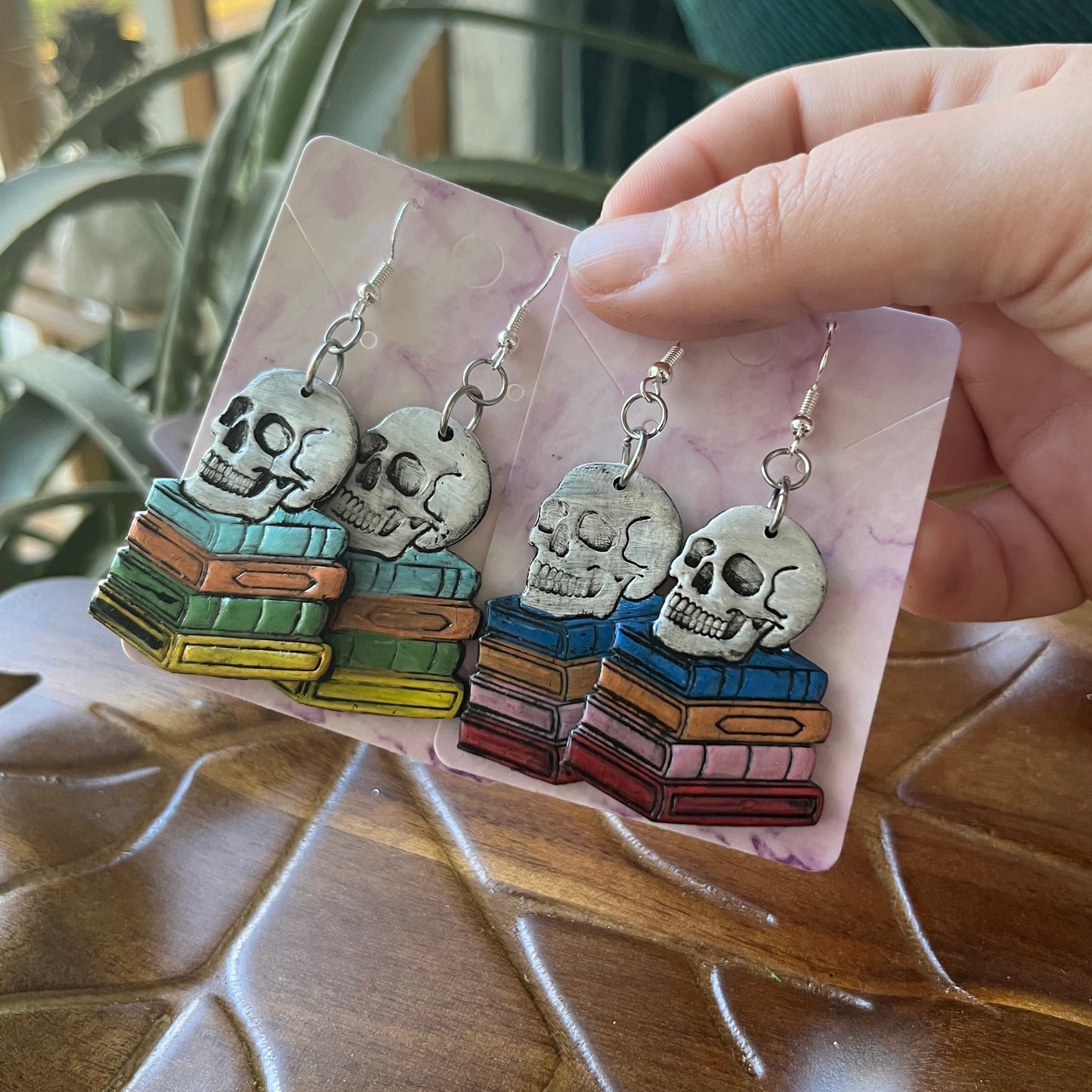 Skull on Books Dangles - Multicolor