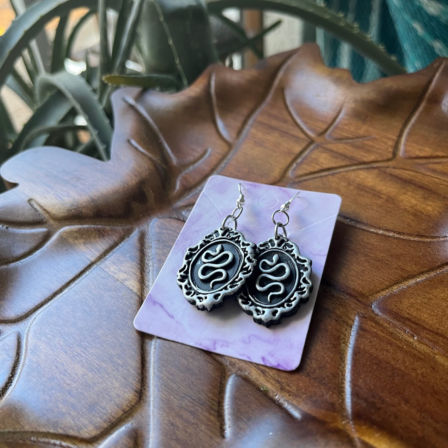 Snake Cameo Dangles - Silver