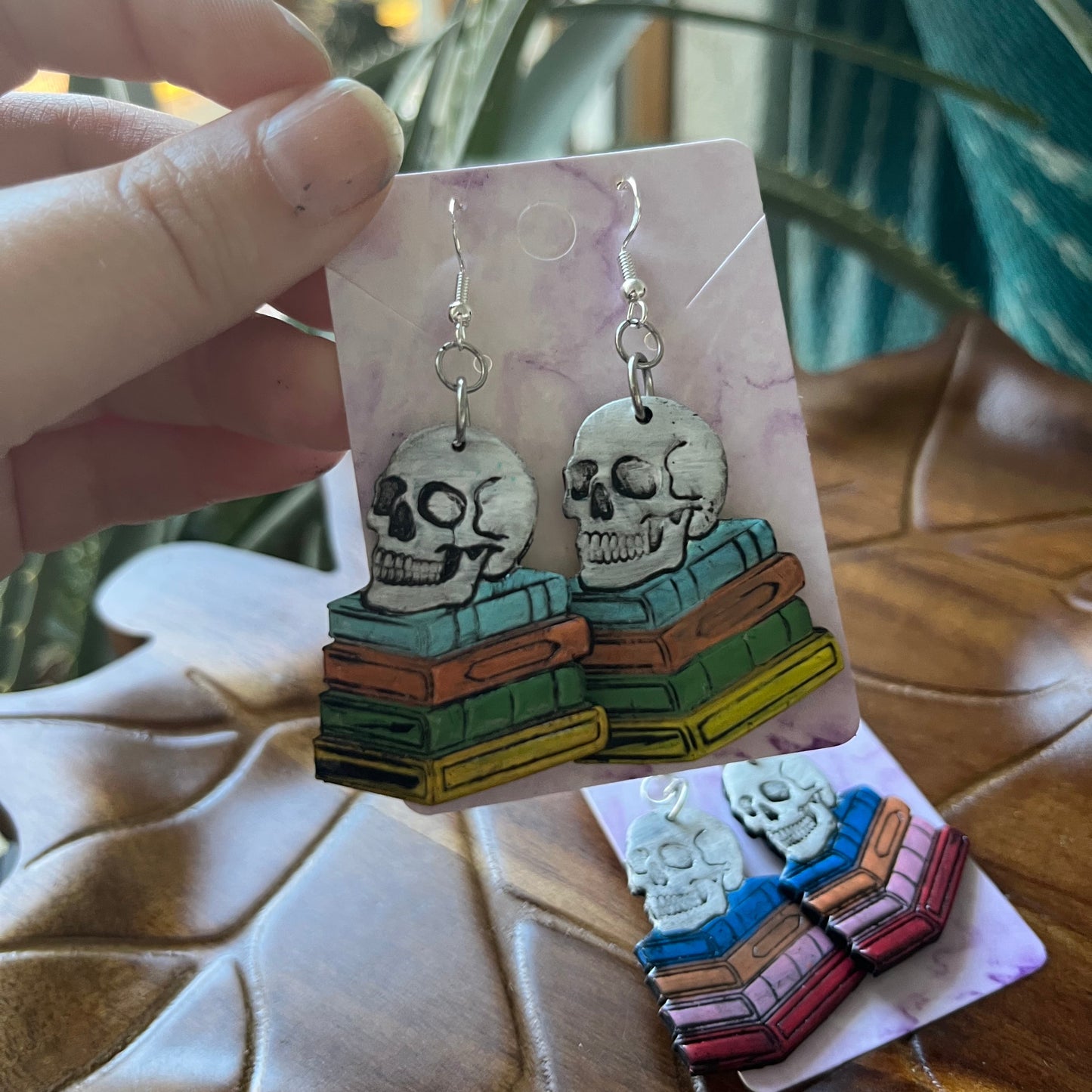 Skull on Books Dangles - Multicolor
