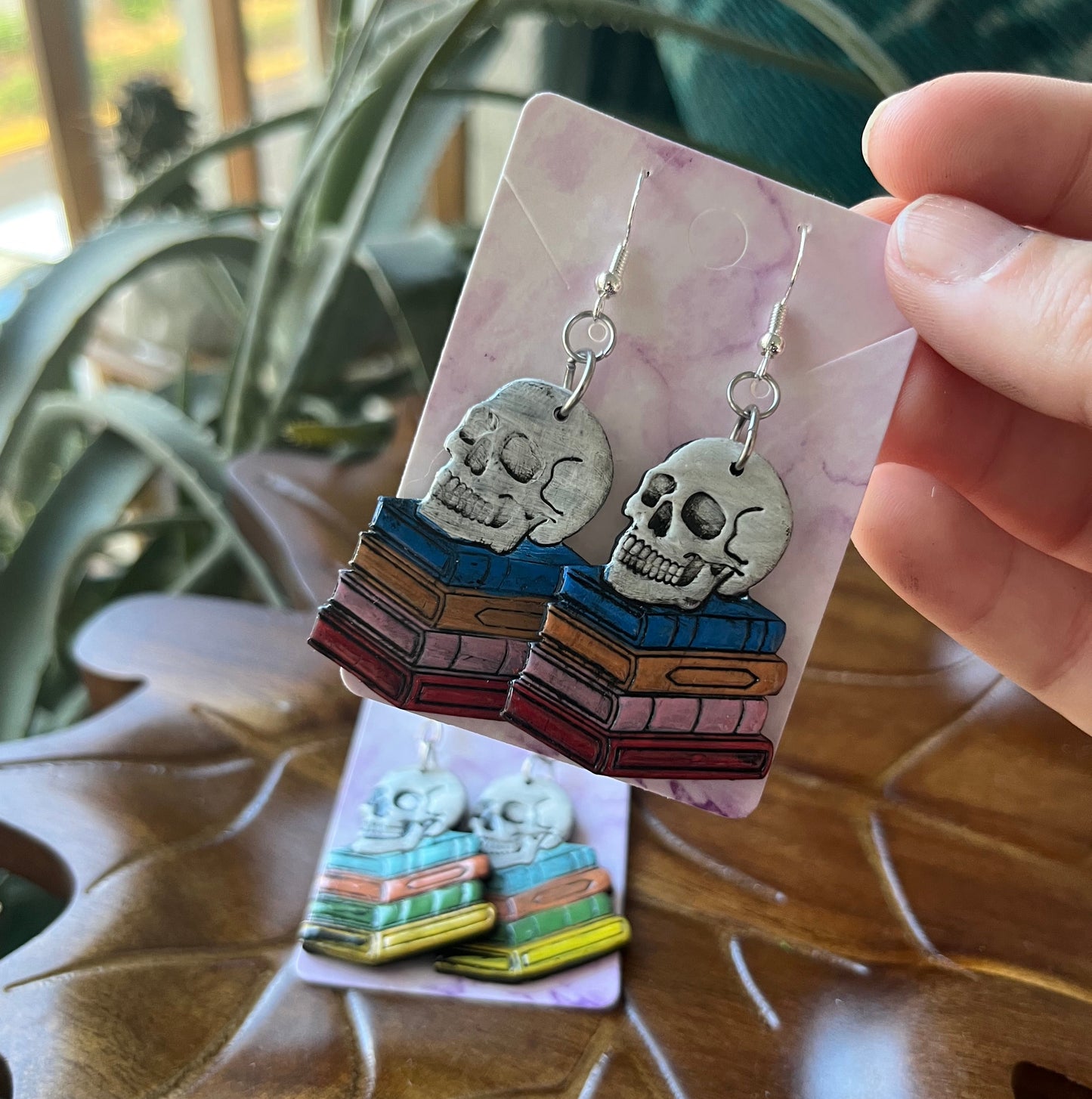 Skull on Books Dangles - Multicolor
