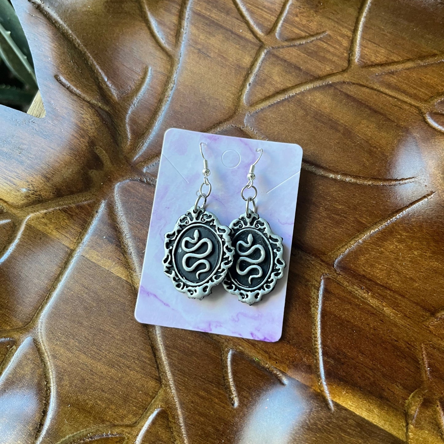 Snake Cameo Dangles - Silver