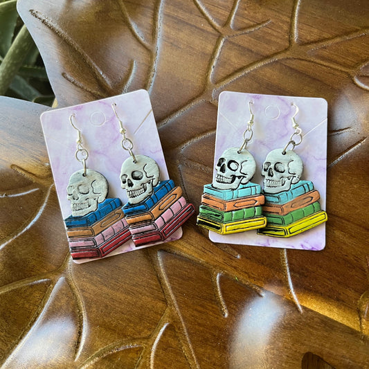 Skull on Books Dangles - Multicolor