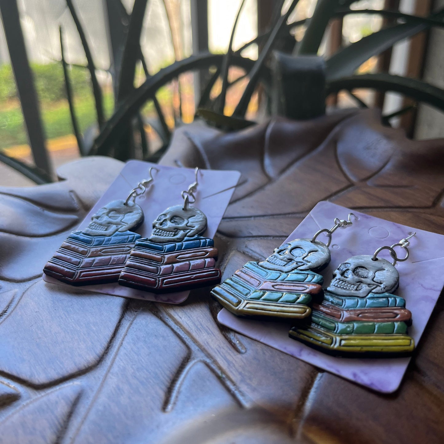 Skull on Books Dangles - Multicolor