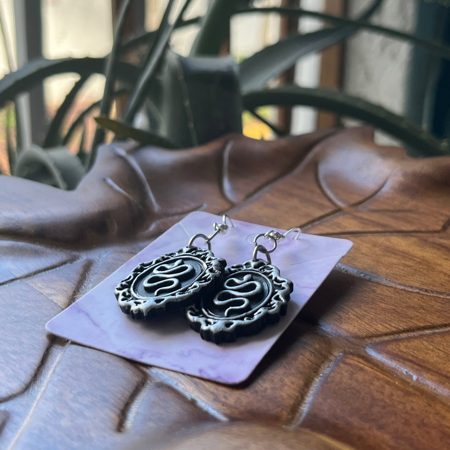 Snake Cameo Dangles - Silver