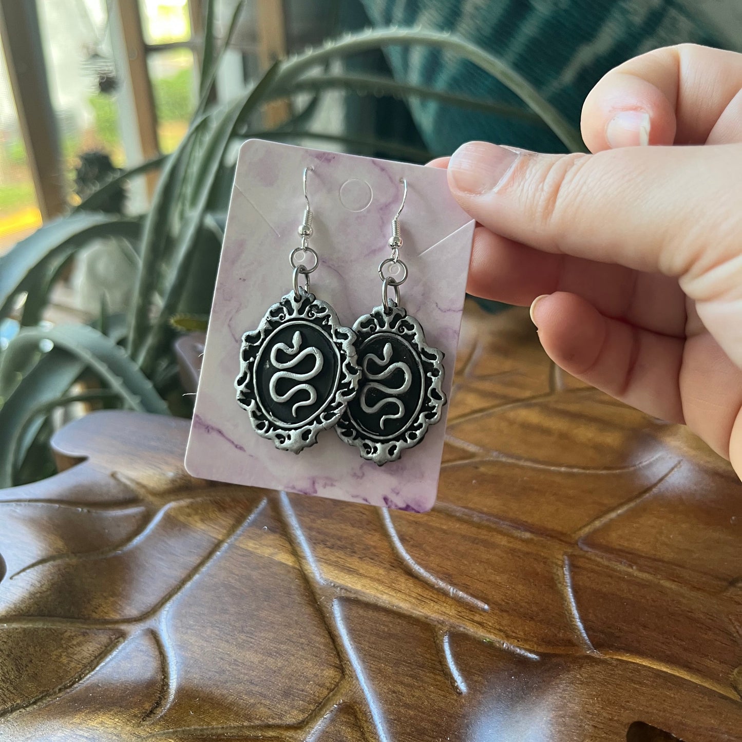 Snake Cameo Dangles - Silver