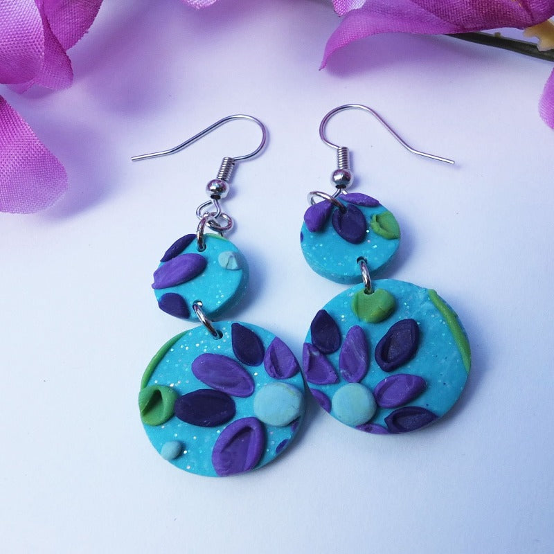 Dark Purple and Blue Flower Print Circles