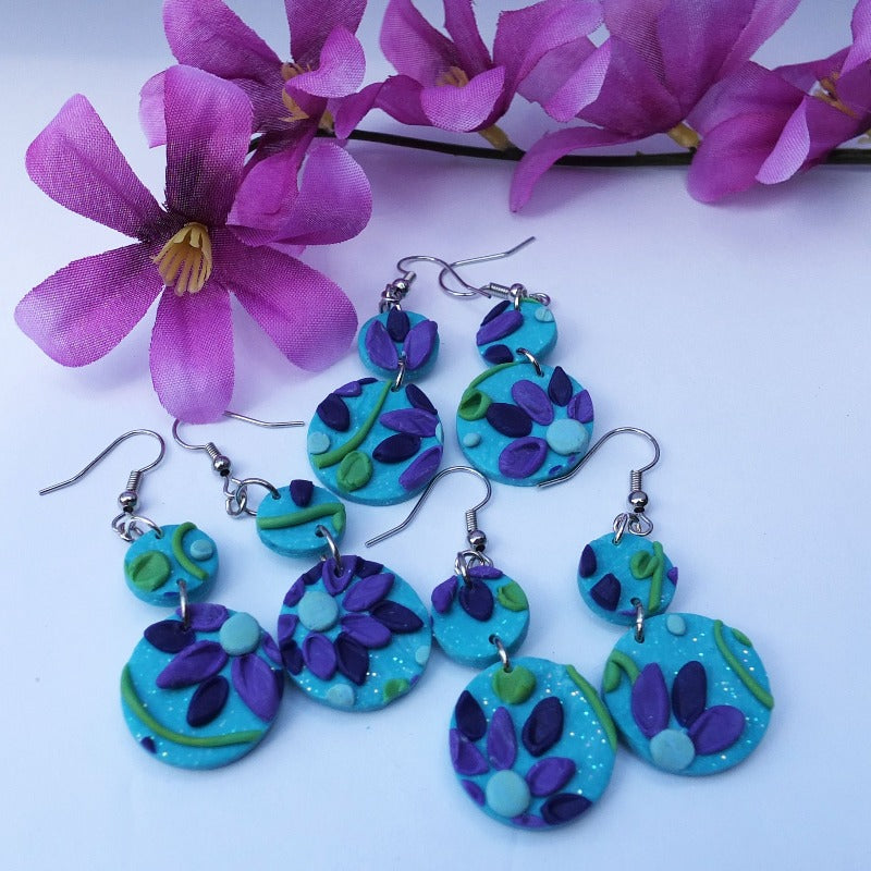 Dark Purple and Blue Flower Print Circles