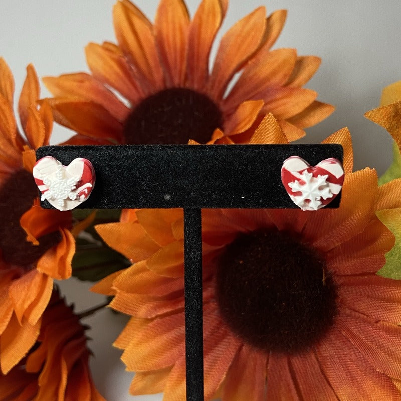 Snowflake Heart Stud Earrings