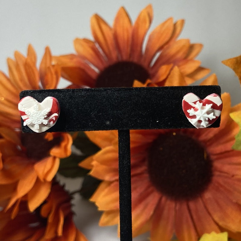 Snowflake Heart Stud Earrings