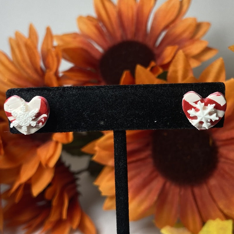 Snowflake Heart Stud Earrings